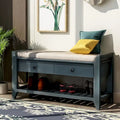 Meuble à chaussures avec coussin et tiroirs, banc de rangement multifonctionnel pour entrée (Bleu marine antique)