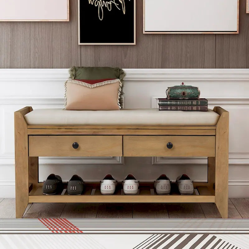 Meuble à chaussures avec coussin et tiroirs, banc de rangement multifonctionnel pour entrée (Bleu marine antique)