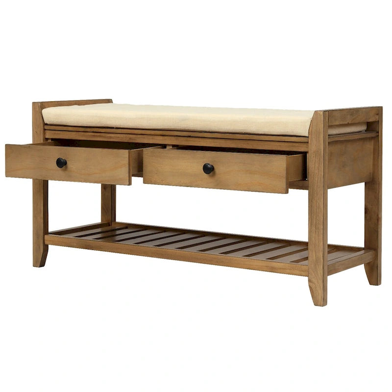 Meuble à chaussures avec coussin et tiroirs, banc de rangement multifonctionnel pour entrée (Bleu marine antique)