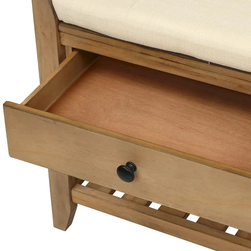Meuble à chaussures avec coussin et tiroirs, banc de rangement multifonctionnel pour entrée (Bleu marine antique)