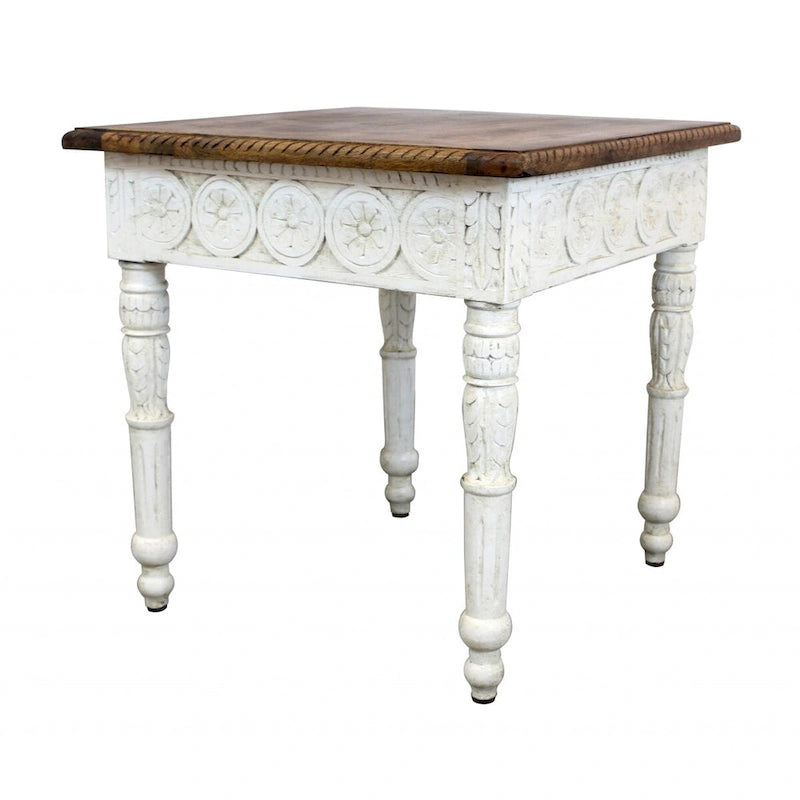 24 table d'appoint carrée en bois massif ivoire et marron