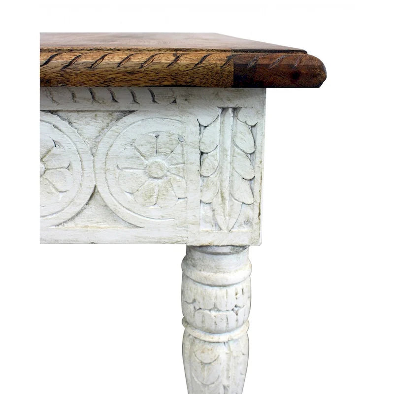 24 table d'appoint carrée en bois massif ivoire et marron