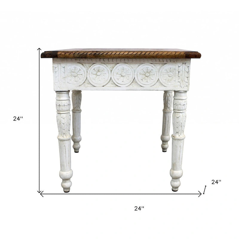 24 table d'appoint carrée en bois massif ivoire et marron