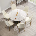 Table à manger ronde 53 po en pierre frittée blanche avec plateau tournant - N/A