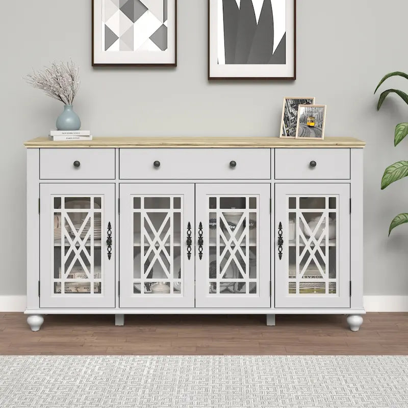 Buffet vaisselier de cuisine style vintage avec tiroirs - 63 po de largeur