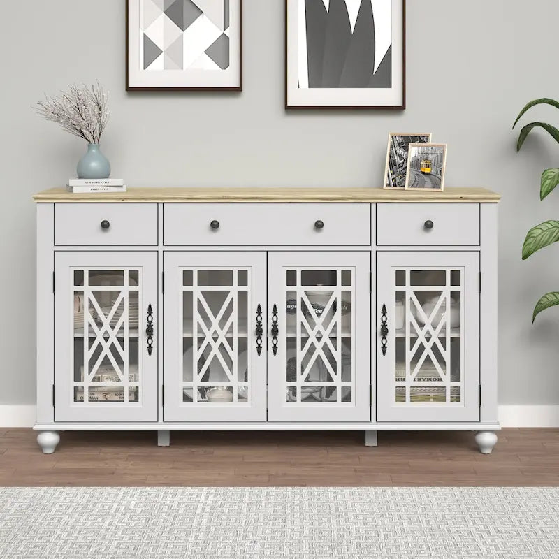 Buffet vaisselier de cuisine style vintage avec tiroirs - 63 po de largeur