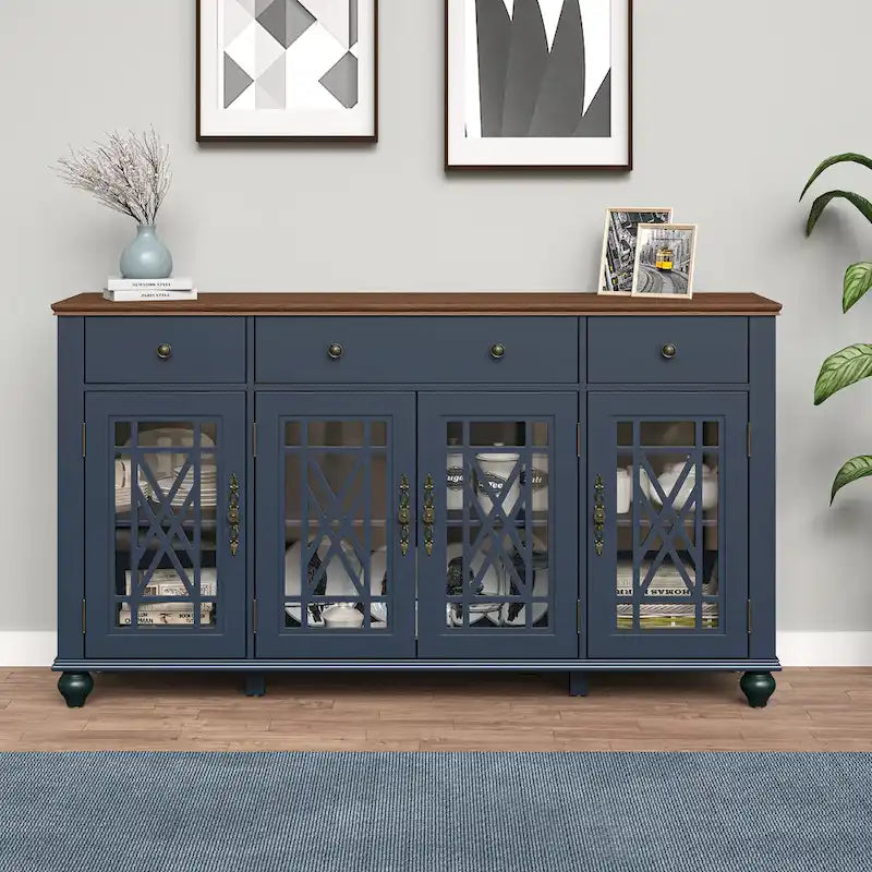 Buffet vaisselier de cuisine style vintage avec tiroirs - 63 po de largeur