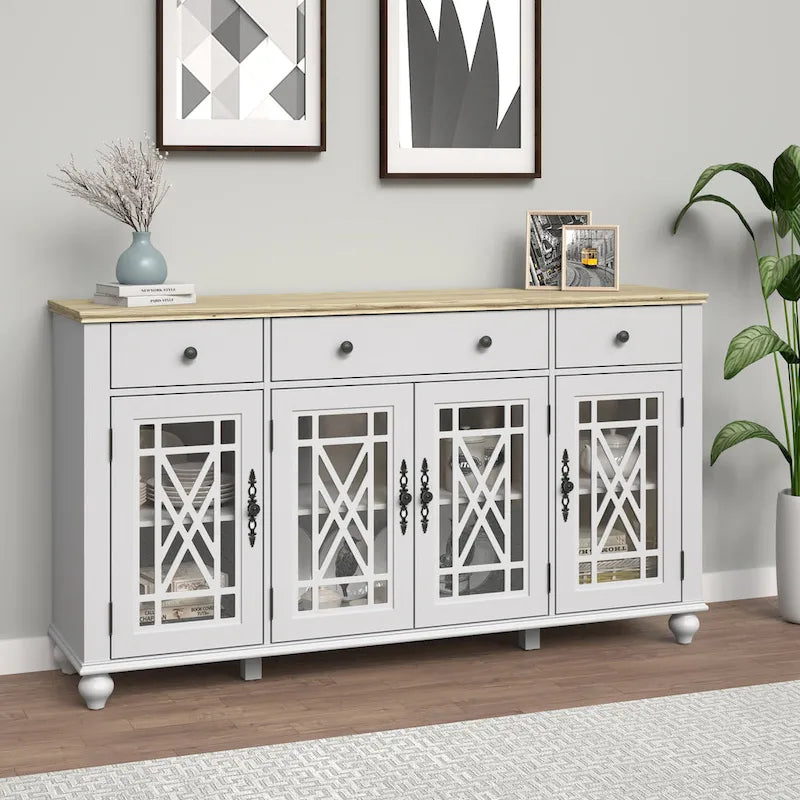 Buffet vaisselier de cuisine style vintage avec tiroirs - 63 po de largeur
