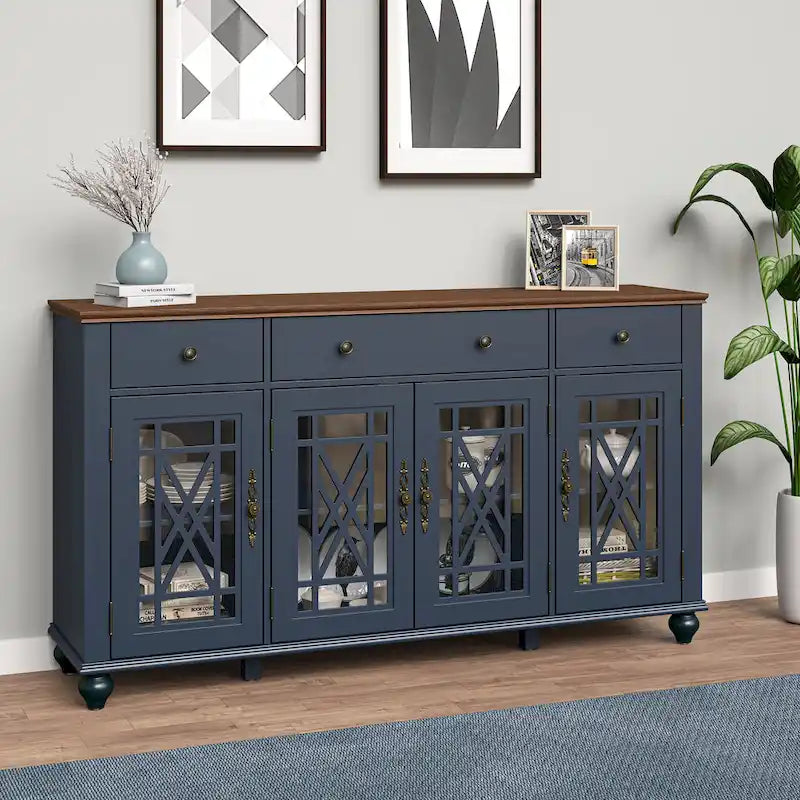 Buffet vaisselier de cuisine style vintage avec tiroirs - 63 po de largeur