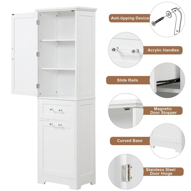 Meuble de rangement pour linge de 20 po L x 13 po P x 68,1 po H avec 2 tiroirs de tailles différentes et une étagère réglable