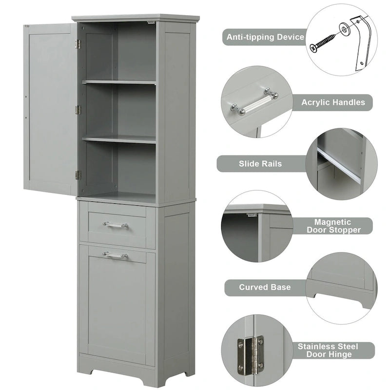 Meuble de rangement pour linge de 20 po L x 13 po P x 68,1 po H avec 2 tiroirs de tailles différentes et une étagère réglable